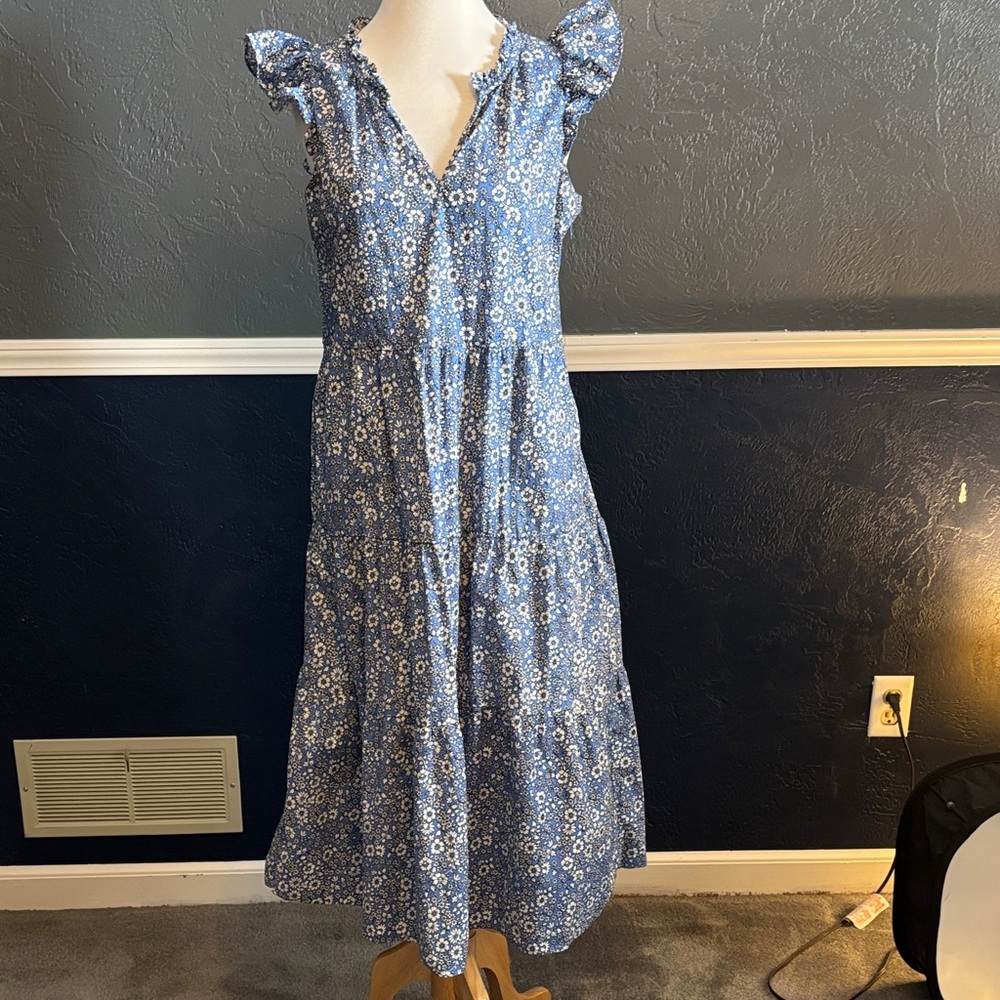 J. Crew Blue Floral Midi Dress